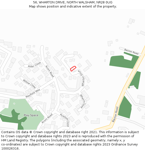 56, WHARTON DRIVE, NORTH WALSHAM, NR28 0UG: Location map and indicative extent of plot