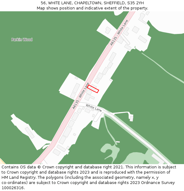 56, WHITE LANE, CHAPELTOWN, SHEFFIELD, S35 2YH: Location map and indicative extent of plot