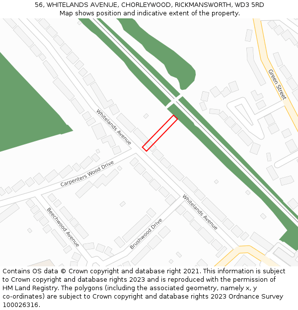 56, WHITELANDS AVENUE, CHORLEYWOOD, RICKMANSWORTH, WD3 5RD: Location map and indicative extent of plot