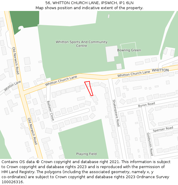 56, WHITTON CHURCH LANE, IPSWICH, IP1 6LN: Location map and indicative extent of plot