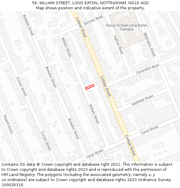 56, WILLIAM STREET, LONG EATON, NOTTINGHAM, NG10 4GD: Location map and indicative extent of plot