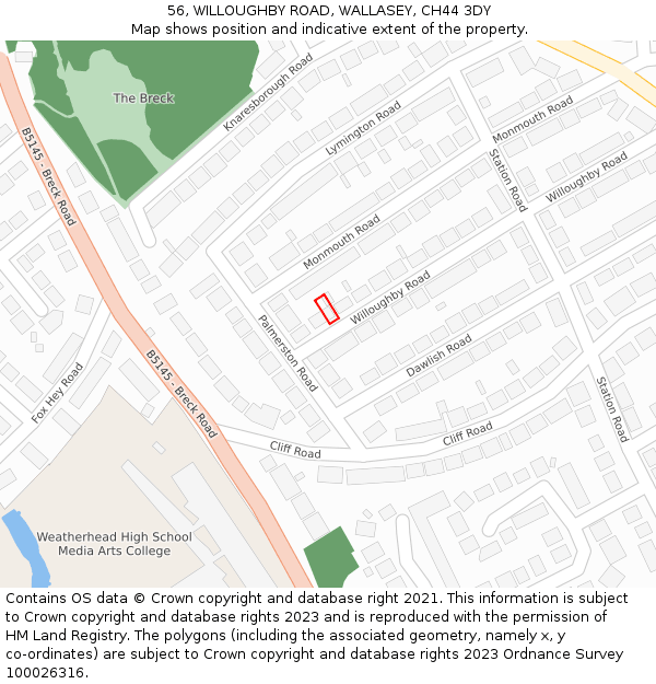 56, WILLOUGHBY ROAD, WALLASEY, CH44 3DY: Location map and indicative extent of plot