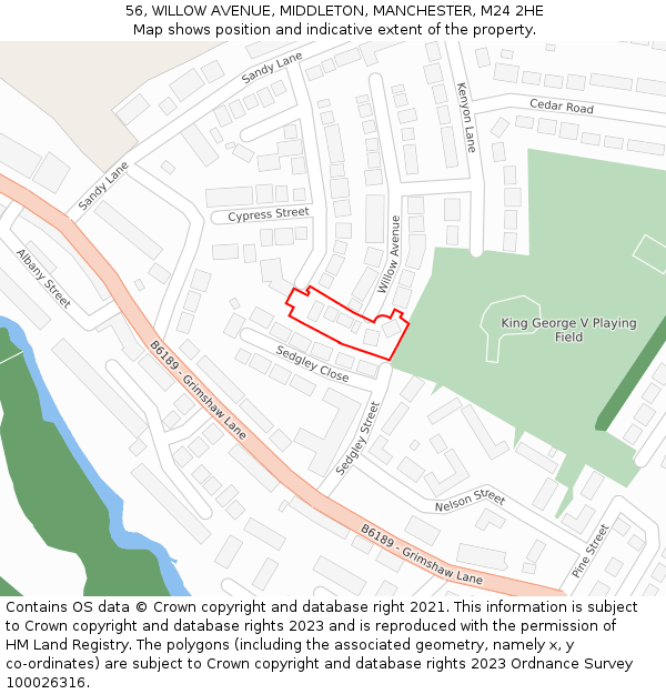 56, WILLOW AVENUE, MIDDLETON, MANCHESTER, M24 2HE: Location map and indicative extent of plot