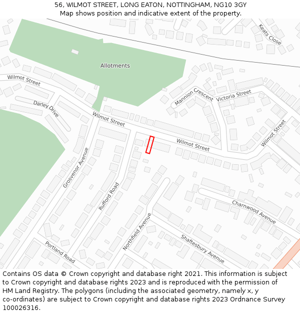 56, WILMOT STREET, LONG EATON, NOTTINGHAM, NG10 3GY: Location map and indicative extent of plot