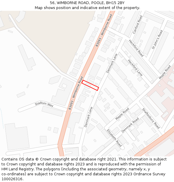 56, WIMBORNE ROAD, POOLE, BH15 2BY: Location map and indicative extent of plot