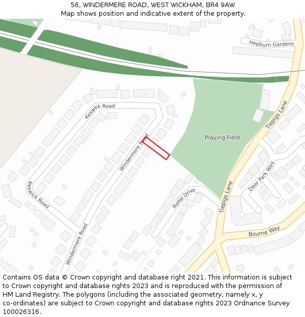 56, WINDERMERE ROAD, WEST WICKHAM, BR4 9AW: Location map and indicative extent of plot