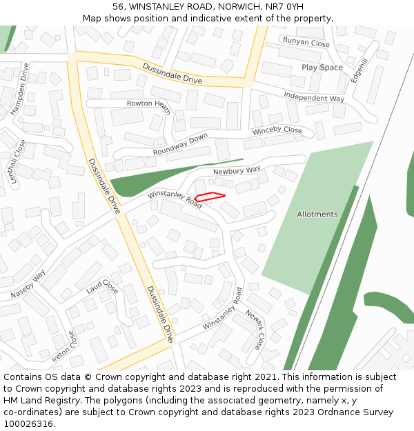 56, WINSTANLEY ROAD, NORWICH, NR7 0YH: Location map and indicative extent of plot