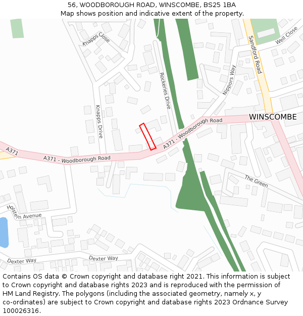 56, WOODBOROUGH ROAD, WINSCOMBE, BS25 1BA: Location map and indicative extent of plot