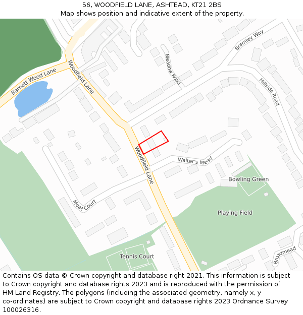 56, WOODFIELD LANE, ASHTEAD, KT21 2BS: Location map and indicative extent of plot