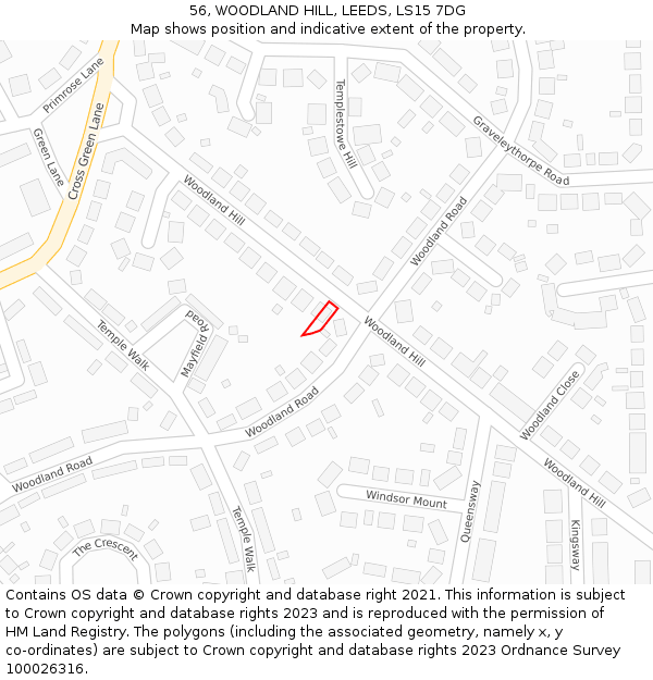 56, WOODLAND HILL, LEEDS, LS15 7DG: Location map and indicative extent of plot