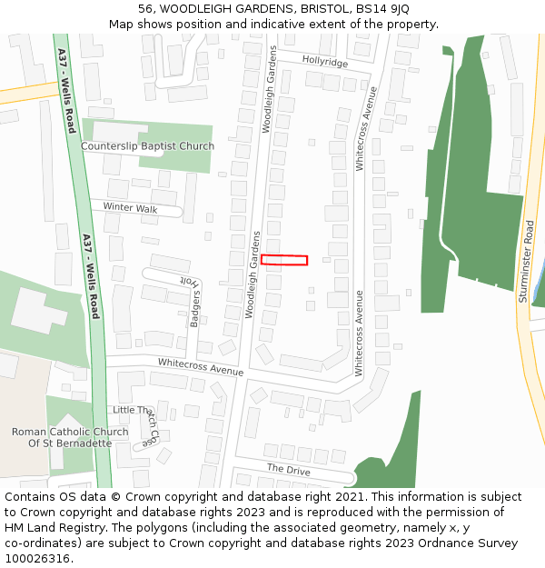 56, WOODLEIGH GARDENS, BRISTOL, BS14 9JQ: Location map and indicative extent of plot
