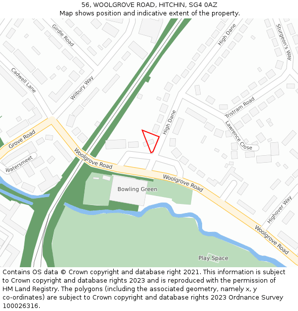 56, WOOLGROVE ROAD, HITCHIN, SG4 0AZ: Location map and indicative extent of plot