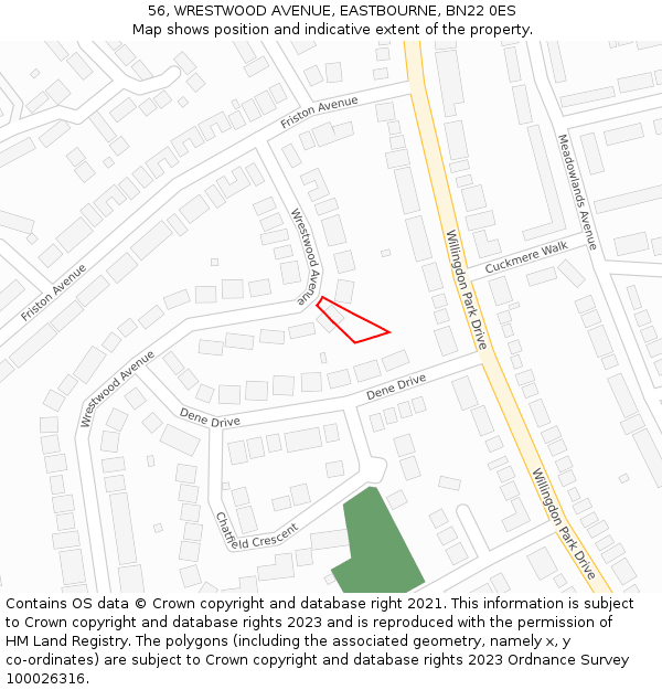 56, WRESTWOOD AVENUE, EASTBOURNE, BN22 0ES: Location map and indicative extent of plot