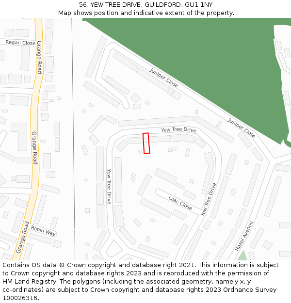 56, YEW TREE DRIVE, GUILDFORD, GU1 1NY: Location map and indicative extent of plot