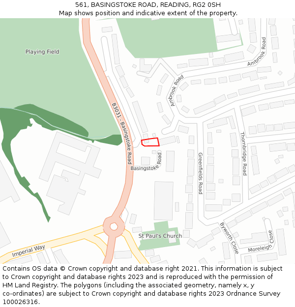 561, BASINGSTOKE ROAD, READING, RG2 0SH: Location map and indicative extent of plot