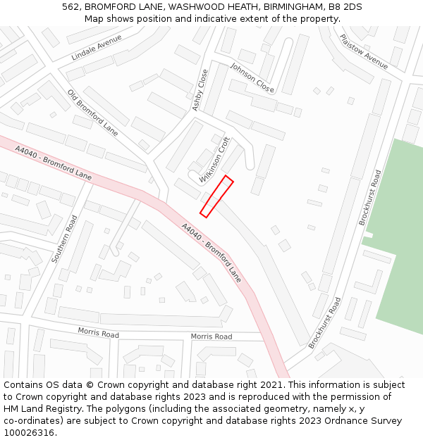 562, BROMFORD LANE, WASHWOOD HEATH, BIRMINGHAM, B8 2DS: Location map and indicative extent of plot