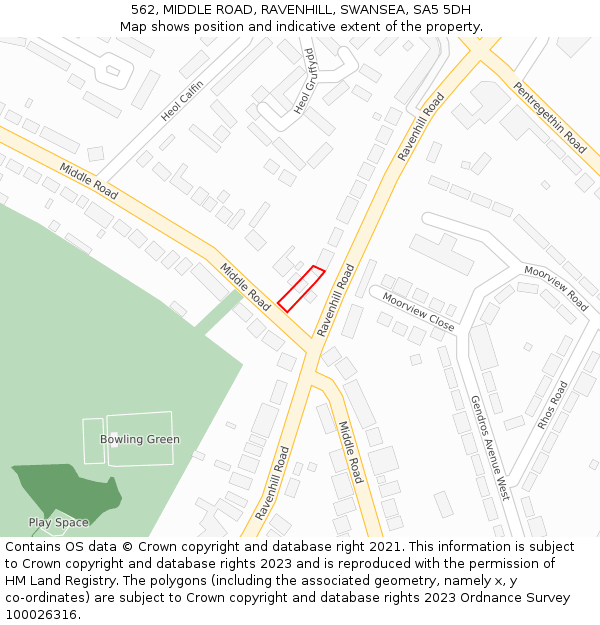 562, MIDDLE ROAD, RAVENHILL, SWANSEA, SA5 5DH: Location map and indicative extent of plot
