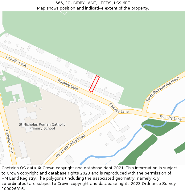 565, FOUNDRY LANE, LEEDS, LS9 6RE: Location map and indicative extent of plot