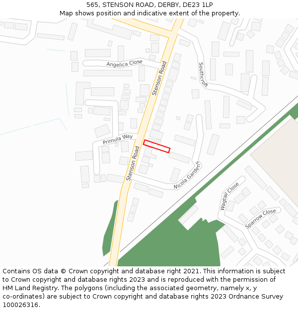 565, STENSON ROAD, DERBY, DE23 1LP: Location map and indicative extent of plot