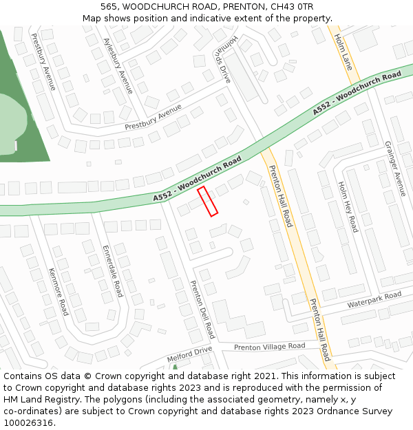 565, WOODCHURCH ROAD, PRENTON, CH43 0TR: Location map and indicative extent of plot