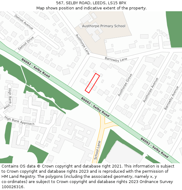 567, SELBY ROAD, LEEDS, LS15 8PX: Location map and indicative extent of plot