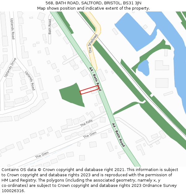 568, BATH ROAD, SALTFORD, BRISTOL, BS31 3JN: Location map and indicative extent of plot