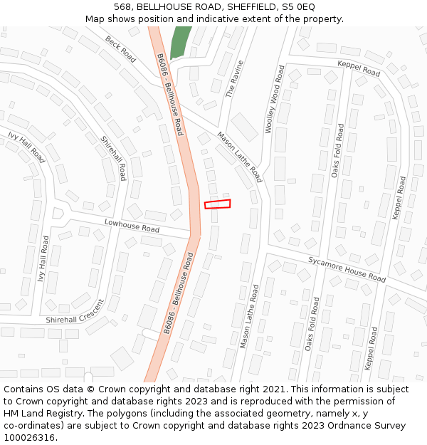 568, BELLHOUSE ROAD, SHEFFIELD, S5 0EQ: Location map and indicative extent of plot