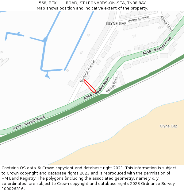 568, BEXHILL ROAD, ST LEONARDS-ON-SEA, TN38 8AY: Location map and indicative extent of plot
