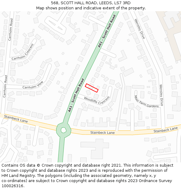 568, SCOTT HALL ROAD, LEEDS, LS7 3RD: Location map and indicative extent of plot
