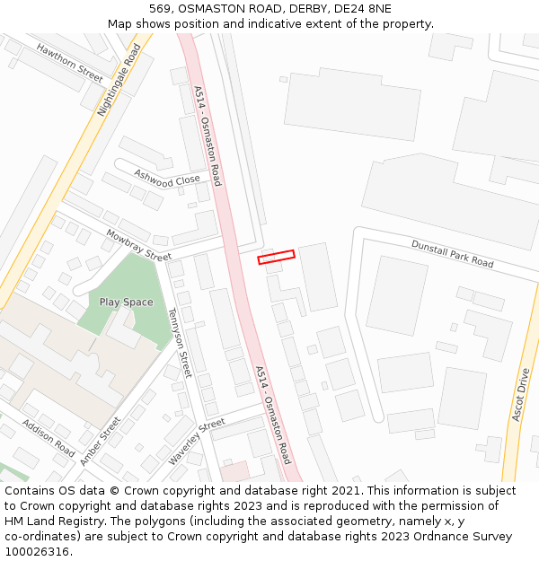 569, OSMASTON ROAD, DERBY, DE24 8NE: Location map and indicative extent of plot