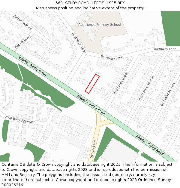 569, SELBY ROAD, LEEDS, LS15 8PX: Location map and indicative extent of plot