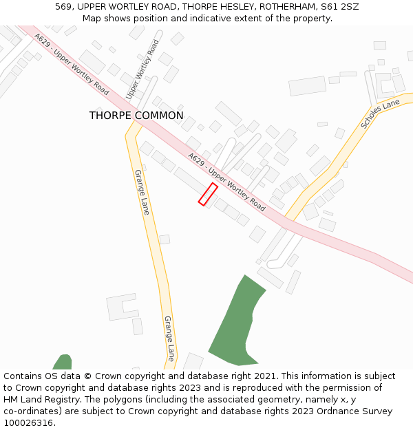 569, UPPER WORTLEY ROAD, THORPE HESLEY, ROTHERHAM, S61 2SZ: Location map and indicative extent of plot