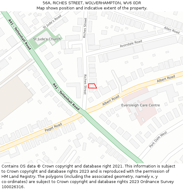 56A, RICHES STREET, WOLVERHAMPTON, WV6 0DR: Location map and indicative extent of plot