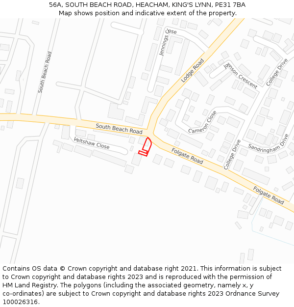 56A, SOUTH BEACH ROAD, HEACHAM, KING'S LYNN, PE31 7BA: Location map and indicative extent of plot