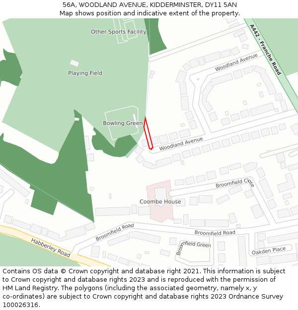 56A, WOODLAND AVENUE, KIDDERMINSTER, DY11 5AN: Location map and indicative extent of plot