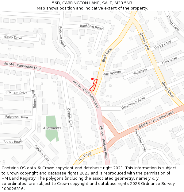 56B, CARRINGTON LANE, SALE, M33 5NR: Location map and indicative extent of plot