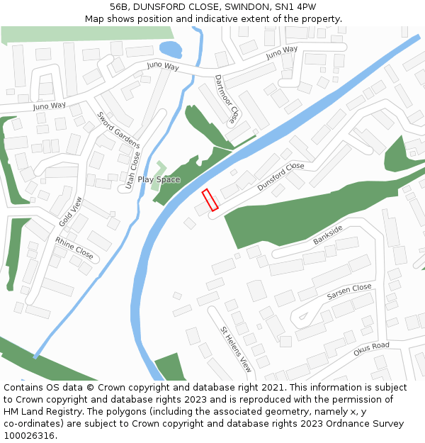 56B, DUNSFORD CLOSE, SWINDON, SN1 4PW: Location map and indicative extent of plot