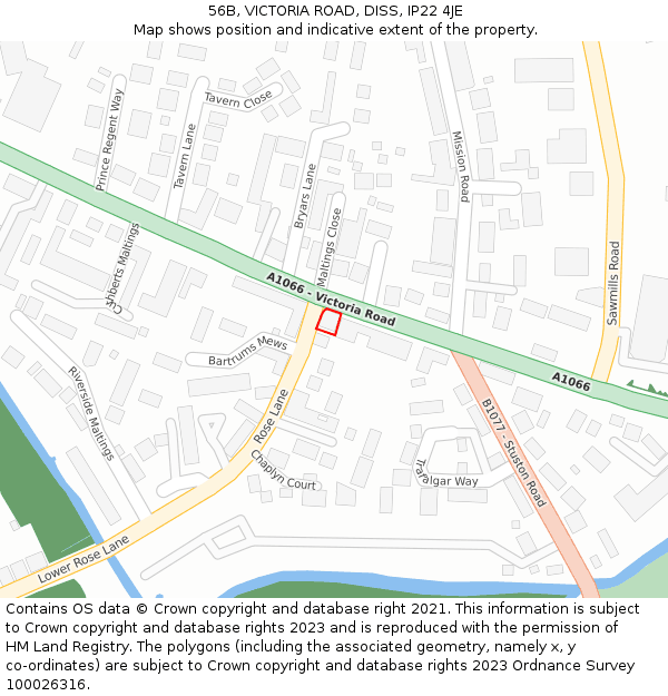 56B, VICTORIA ROAD, DISS, IP22 4JE: Location map and indicative extent of plot
