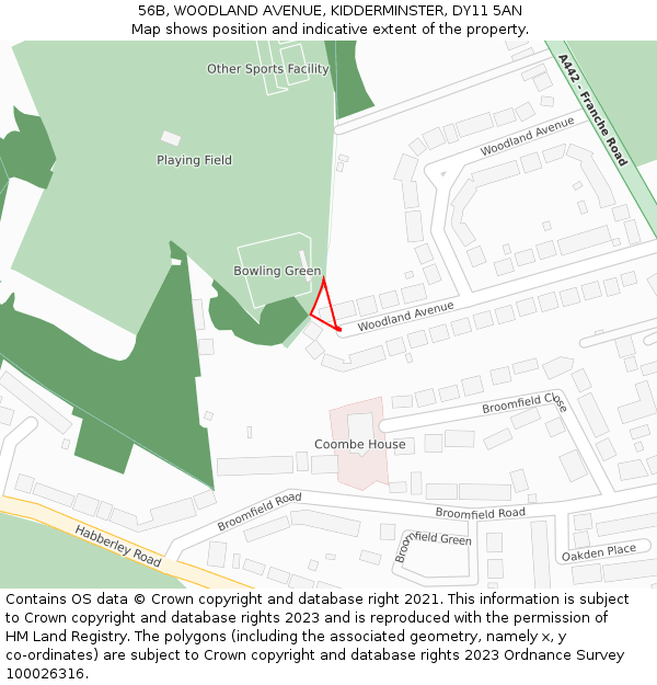 56B, WOODLAND AVENUE, KIDDERMINSTER, DY11 5AN: Location map and indicative extent of plot