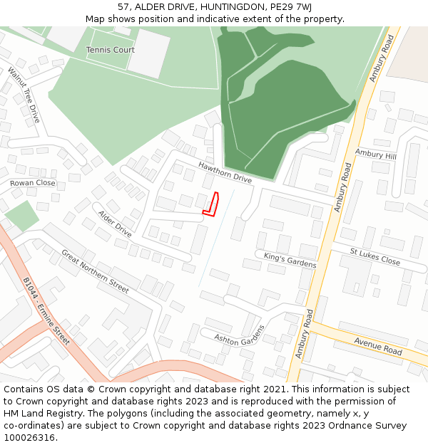 57, ALDER DRIVE, HUNTINGDON, PE29 7WJ: Location map and indicative extent of plot