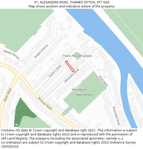 57, ALEXANDRA ROAD, THAMES DITTON, KT7 0QS: Location map and indicative extent of plot