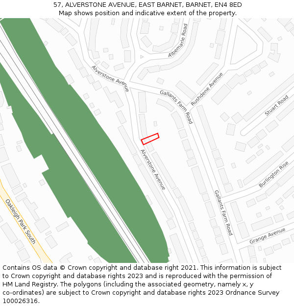 57, ALVERSTONE AVENUE, EAST BARNET, BARNET, EN4 8ED: Location map and indicative extent of plot