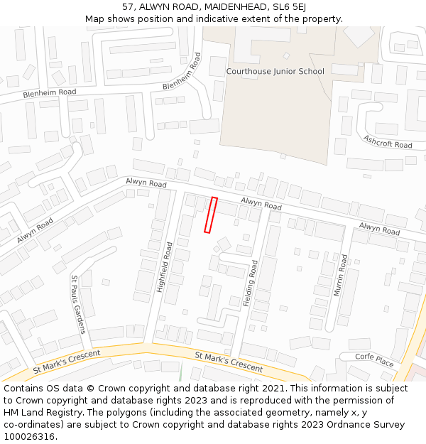 57, ALWYN ROAD, MAIDENHEAD, SL6 5EJ: Location map and indicative extent of plot
