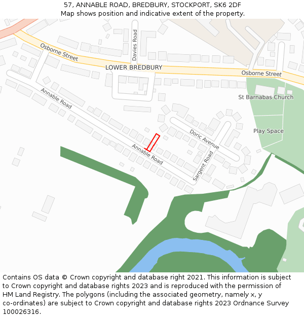 57, ANNABLE ROAD, BREDBURY, STOCKPORT, SK6 2DF: Location map and indicative extent of plot