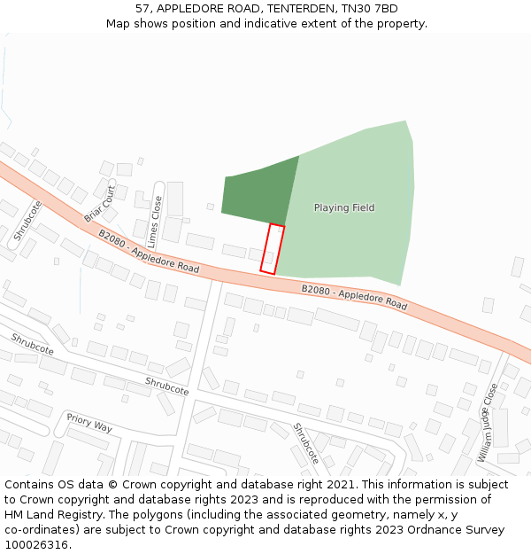 57, APPLEDORE ROAD, TENTERDEN, TN30 7BD: Location map and indicative extent of plot