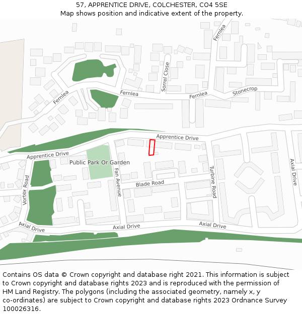 57, APPRENTICE DRIVE, COLCHESTER, CO4 5SE: Location map and indicative extent of plot