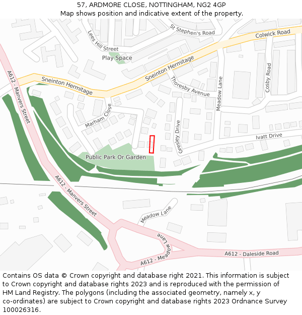 57, ARDMORE CLOSE, NOTTINGHAM, NG2 4GP: Location map and indicative extent of plot