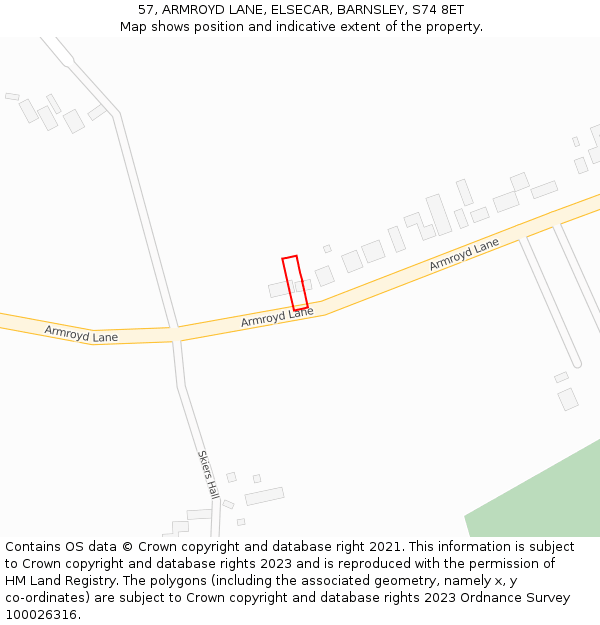 57, ARMROYD LANE, ELSECAR, BARNSLEY, S74 8ET: Location map and indicative extent of plot