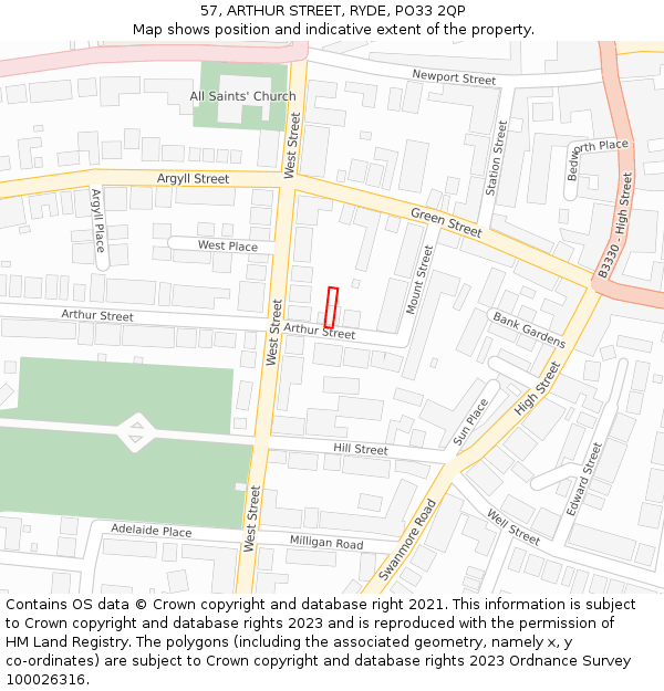 57, ARTHUR STREET, RYDE, PO33 2QP: Location map and indicative extent of plot