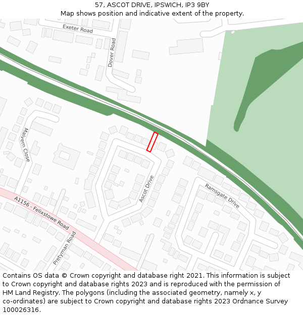 57, ASCOT DRIVE, IPSWICH, IP3 9BY: Location map and indicative extent of plot